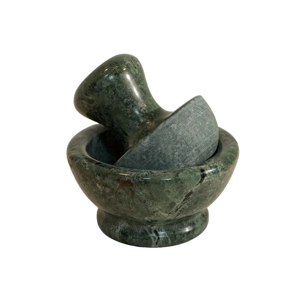 Vintage Green Marble Mortar & Pestle Heavy Stone Kitchen Decor 4” *Easier To Use